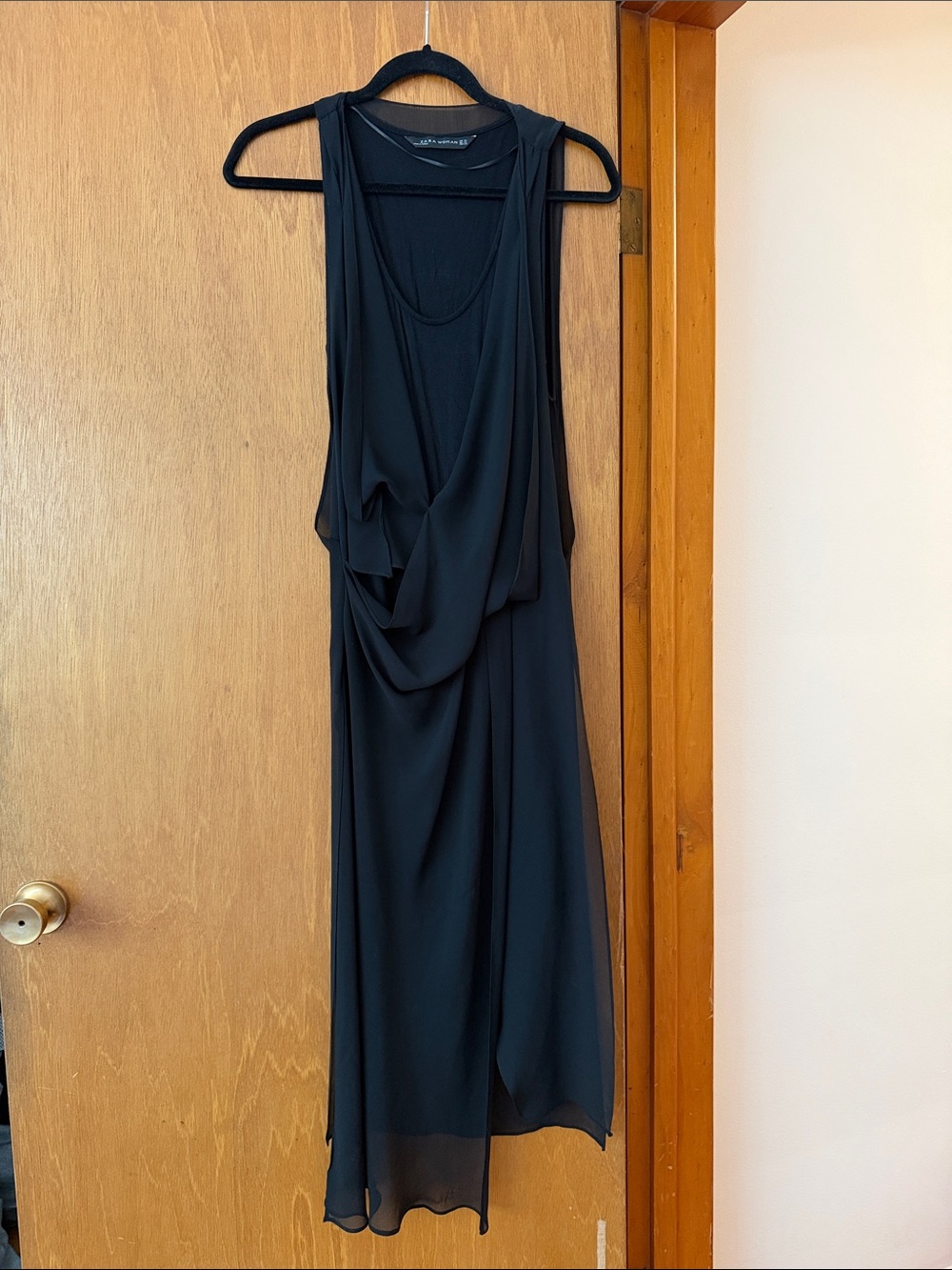 Zara Black Draped Sleeveless Midi Dress